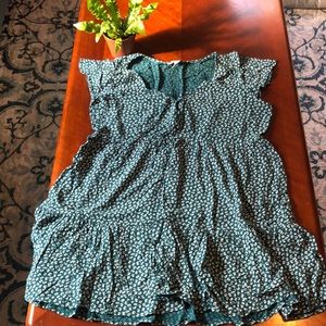 Green floral babydoll cap sleeve dress